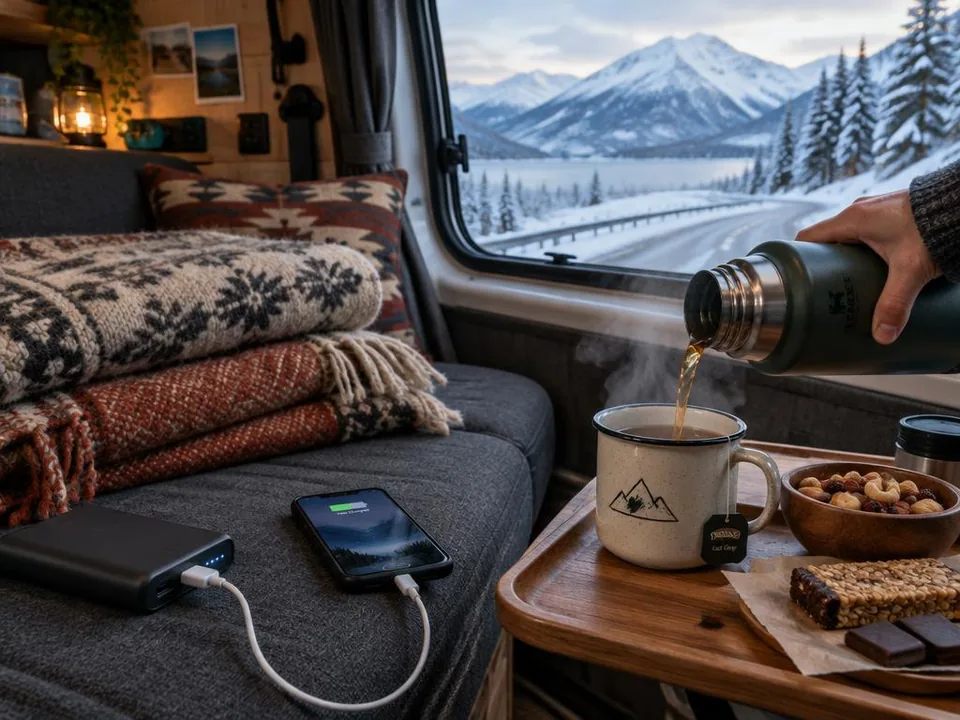Power banks, blankets & hot drinks